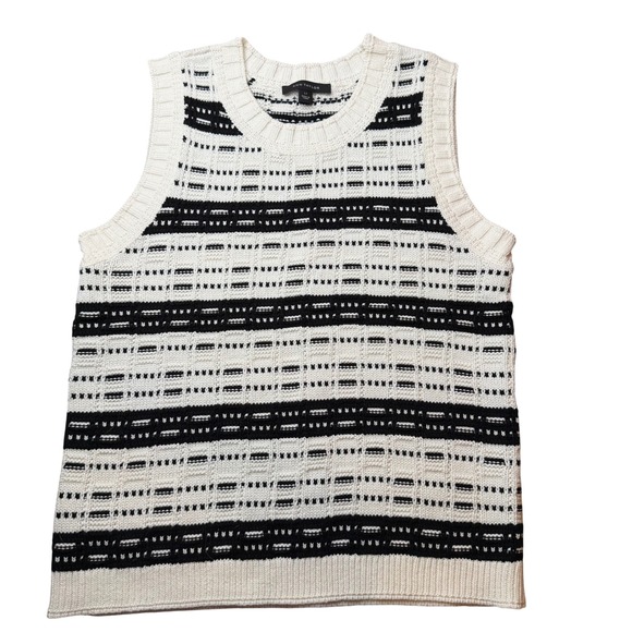 Ann Taylor Sweaters - Ann Taylor Sweater Vest Womens LP Black White Striped Knit Metallic Crew Neck